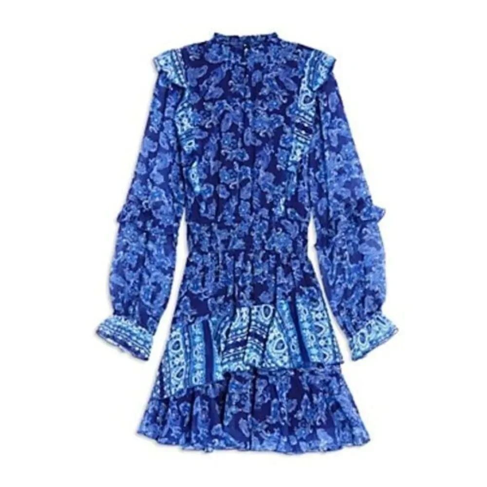 Aqua Girl Navy Blue Long Sleeve Paisley Dress‎ Size L 10/12